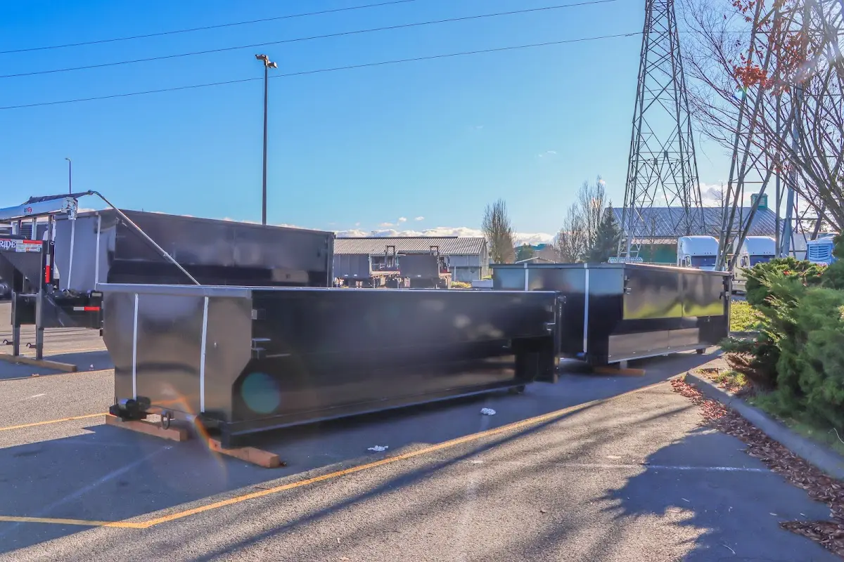 Roll-off dumpster ready for waste disposal at job site for 4 Yard Dumpster Rental in Solebury
